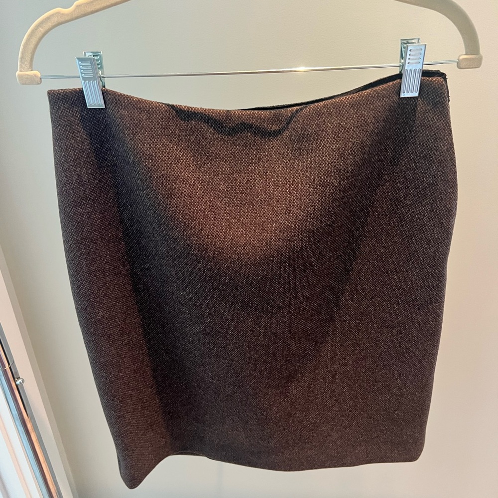 Theory Dark Brown Woven Pencil Skirt